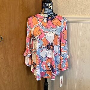 Ruby Rd. Floral Blouse - Pink, Orange, Blue